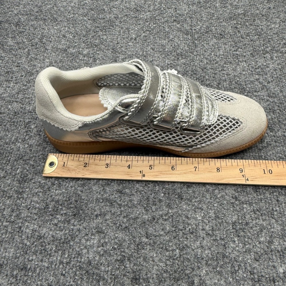 Silent D Womens Silver Metallic Mesh Triple Strap Gum Sole Sneakers Retro Shoes - Picture 9 of 9